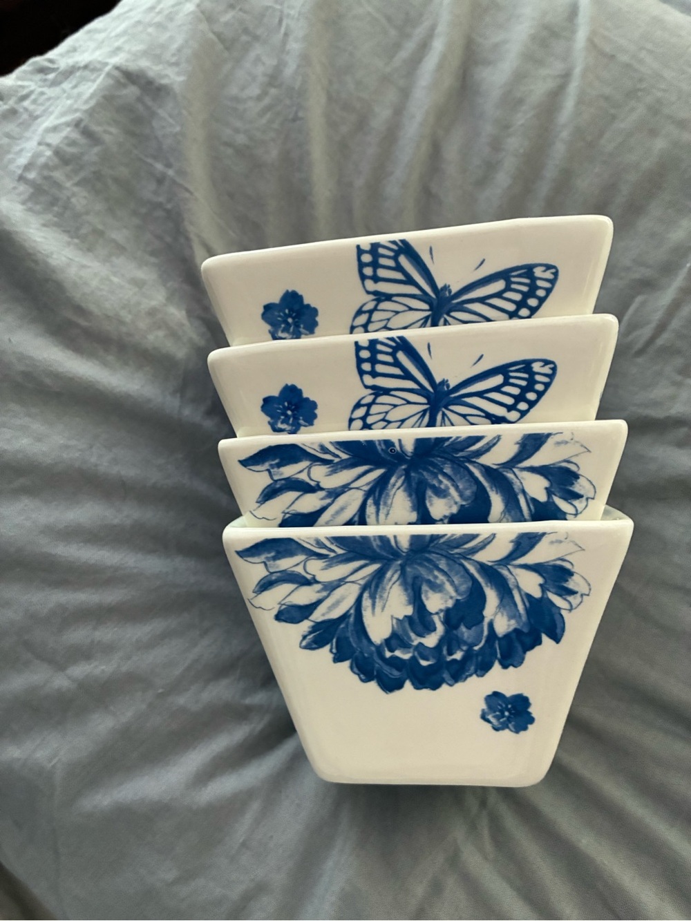 Ciroa White Porcelain Rice Bowls  Blue/White Floral & Butterfly Motif